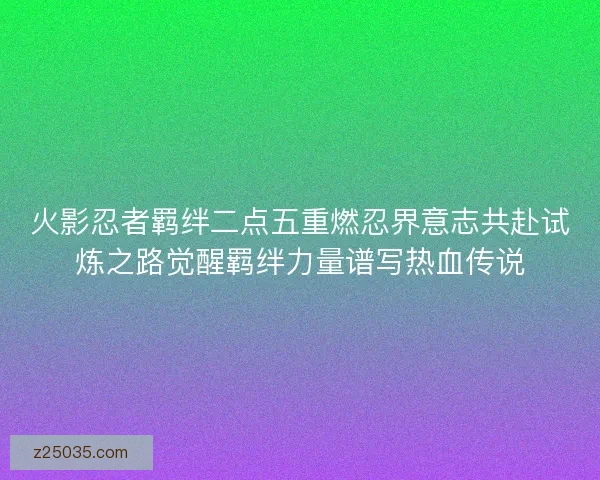 火影忍者羁绊二点五重燃忍界意志共赴试炼之路觉醒羁绊力量谱写热血传说 火影忍者羁绊二点五重燃忍界意志共赴试炼之路觉醒羁绊力量谱写热血传说