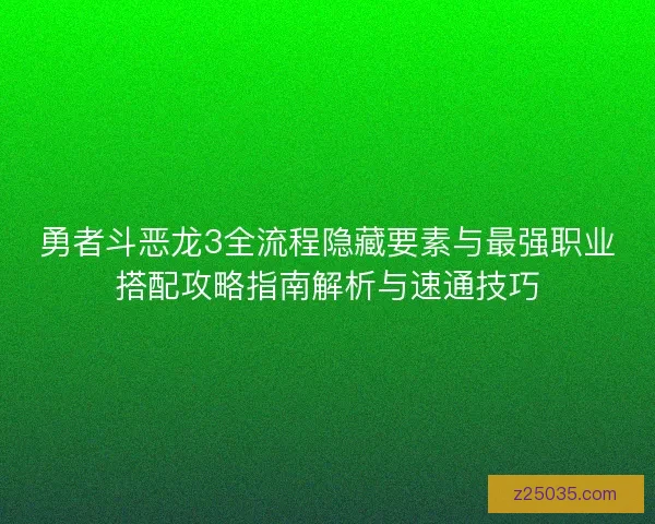 勇者斗恶龙3全流程隐藏要素与最强职业搭配攻略指南解析与速通技巧