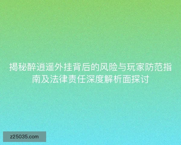 揭秘醉逍遥外挂背后的风险与玩家防范指南及法律责任深度解析面探讨