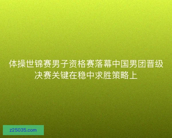 体操世锦赛男子资格赛落幕中国男团晋级决赛关键在稳中求胜策略上 体操世锦赛男子资格赛落幕中国男团晋级决赛关键在稳中求胜策略上